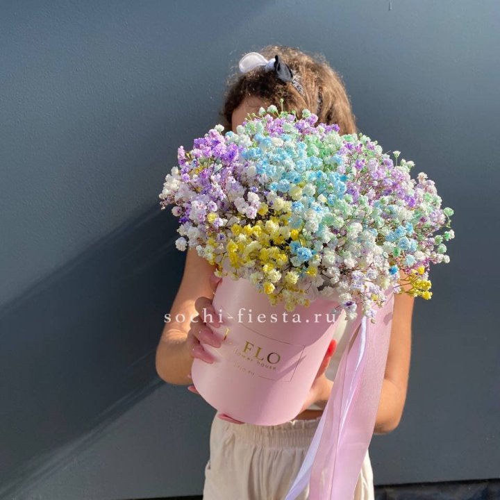 Радужные гипсофилы в шляпной коробке в Шахтах