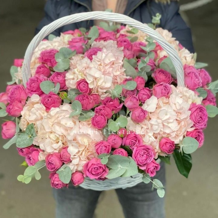 Корзина с гортензией и Мисти Баблс в Шахтах
