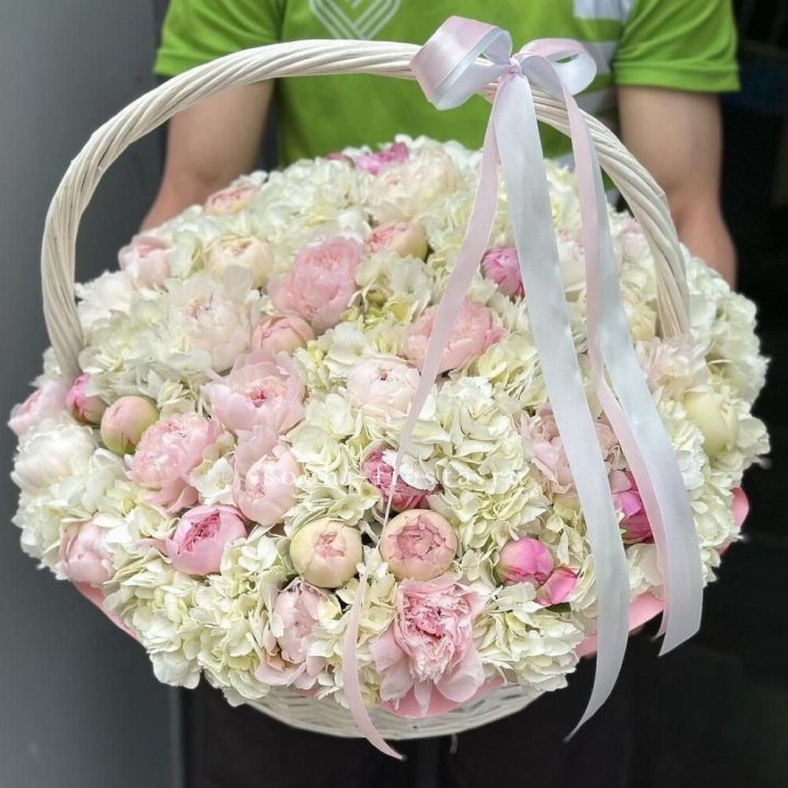Премиум корзина гортензий и пионов в Шахтах