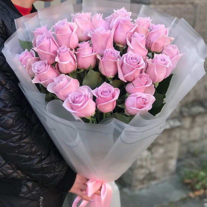 25 высоких розовых роз в Шахтах