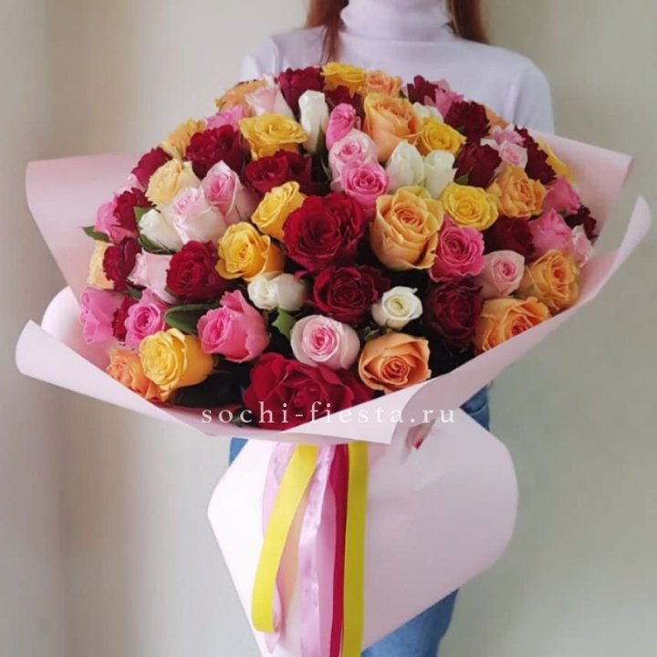 101 роза Кенийский микс "Нежность" в Шахтах