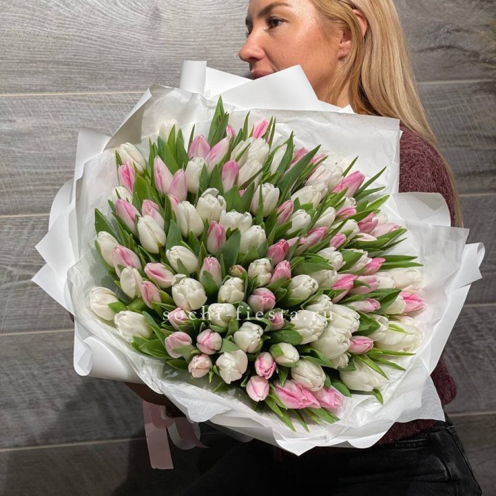 101 тюльпан нежный микс в Шахтах